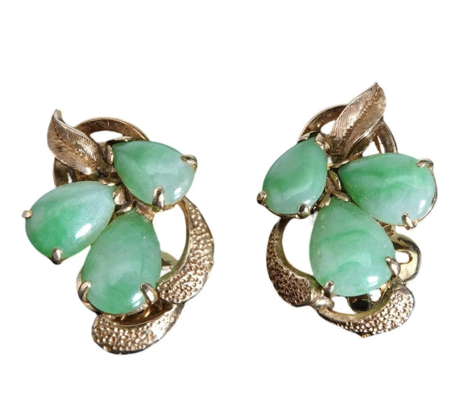 1930's 14k gold Jadeite Jade Clip on earrings - Estate Fresh Austin