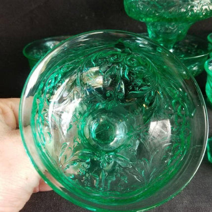 1930's Aquamarine McKee Rock Crystal Sherbet Dishes (6) - Estate Fresh Austin