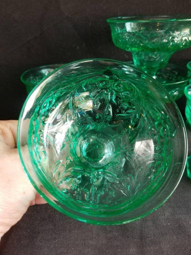 1930's Aquamarine McKee Rock Crystal Sherbet Dishes (6) - Estate Fresh Austin