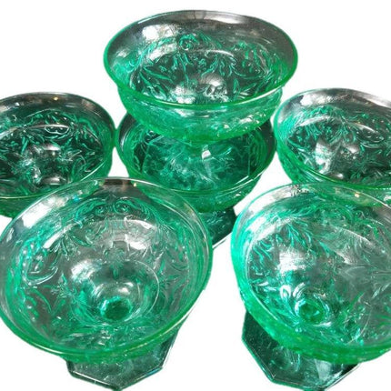 1930's Aquamarine McKee Rock Crystal Sherbet Dishes (6) - Estate Fresh Austin