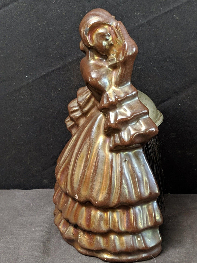1930's Art Deco Lustre Enamel Finish Cast Iron Woman Fireplace Brush Holder - Estate Fresh Austin