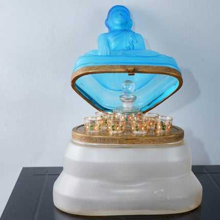 1930's Blue Bohemian art glass Buddha liqueur set - Estate Fresh Austin