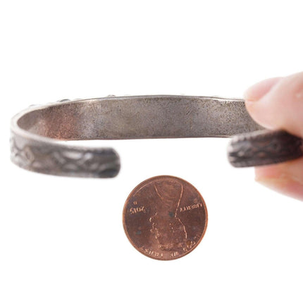 1930's Native American Sterling/turquoise heavy stamped cuff bracelet y - Estate Fresh Austin