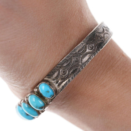 1930's Native American Sterling/turquoise heavy stamped cuff bracelet y - Estate Fresh Austin