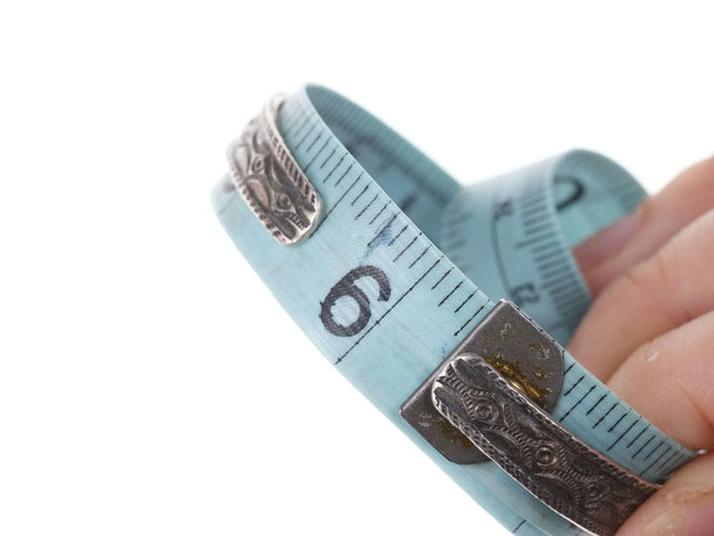 6.25" 1930's Navajo silver turquoise row cuff bracelet nice stamps - Estate Fresh Austin