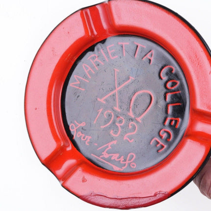 1932 Marietta College Chi Omega Sorority Enamel Ashtray - Estate Fresh Austin