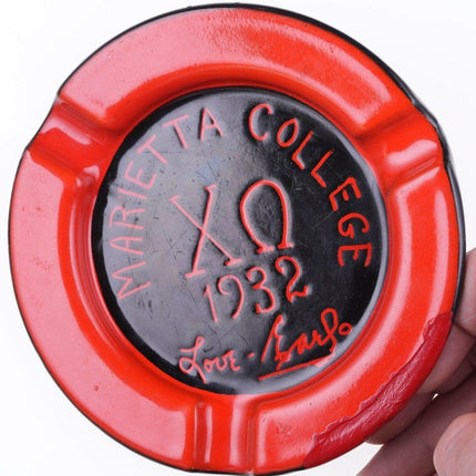 1932 Marietta College Chi Omega Sorority Enamel Ashtray - Estate Fresh Austin