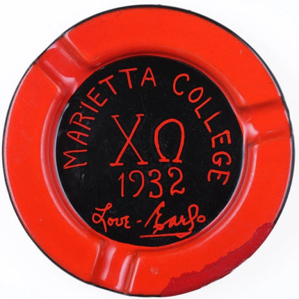 1932 Marietta College Chi Omega Sorority Enamel Ashtray - Estate Fresh Austin