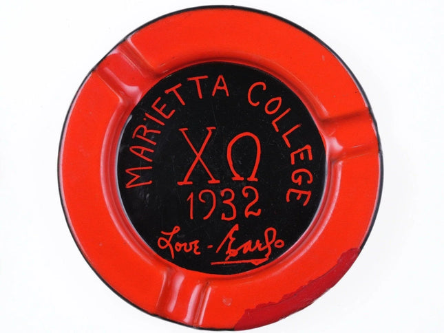 1932 Marietta College Chi Omega Sorority Enamel Ashtray - Estate Fresh Austin