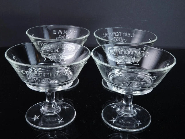 1936 Texas Centennial Ice Cream Bowl Set Footed Sherberts set of 4 with multiple - Estate Fresh Austin