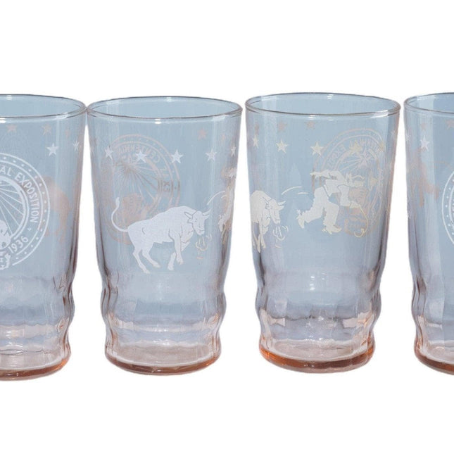 1936 Texas Centennial pink Depression glass juice glasses set - Estate Fresh Austin