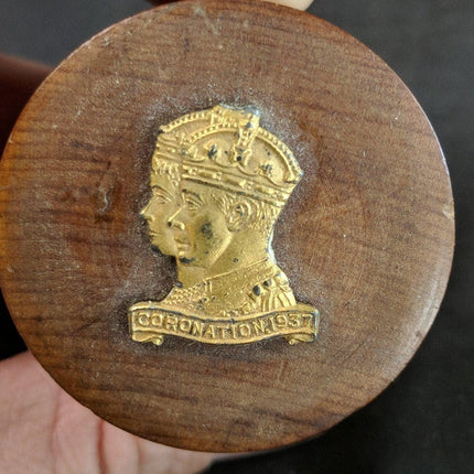 1937 Coronation George VI and Queen Elizabeth Wood Sewing Needle Case Trinket Bo - Estate Fresh Austin