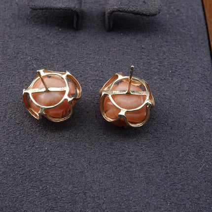 1940's 14k Gold and Angel Skin Coral Earrings Hand Carved - Estate Fresh Austin