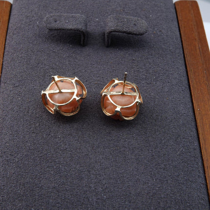 1940's 14k Gold and Angel Skin Coral Earrings Hand Carved - Estate Fresh Austin