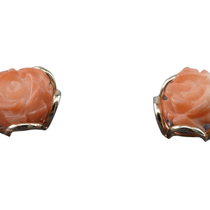 1940's 14k Gold and Angel Skin Coral Earrings Hand Carved - Estate Fresh Austin