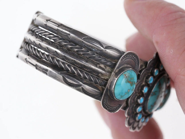 7.25" 1940's Silver/turquoise Native American cuff bracelet - Estate Fresh Austin