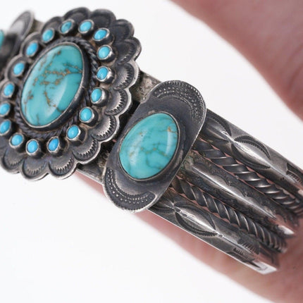 1940's 7.25" Silver/turquoise Native American cuff bracelet - Estate Fresh Austin