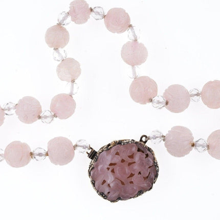 1940's Art Deco Chinese Silver Mounted Rose Quartz Necklace - Estate Fresh Austin