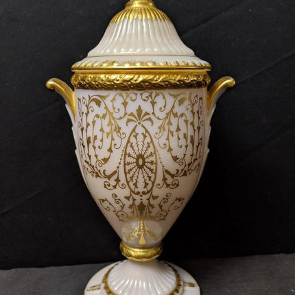 1940's Cambridge Crown Tuscan Candlelight Urn Candy Dish Gold Encrusted - Estate Fresh Austin