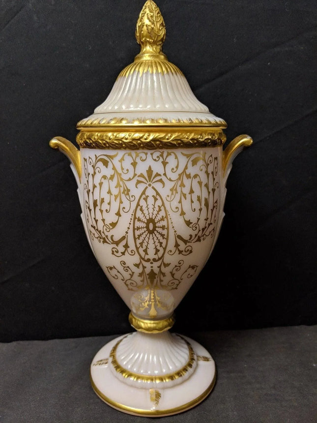 1940's Cambridge Crown Tuscan Candlelight Urn Candy Dish Gold Encrusted - Estate Fresh Austin