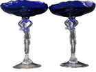 1940's Cambridge Nude Stem Cobalt Blue Compote Pair 8.25