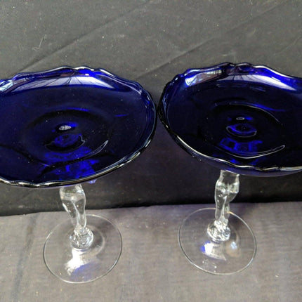 1940's Cambridge Nude Stem Cobalt Blue Compote Pair 8.25" x 6 5/8" - Estate Fresh Austin