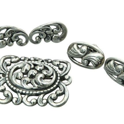 1940's Danecraft Sterling Art Deco Brooch and 2 Screw back Earrings pin - Estate Fresh Austin
