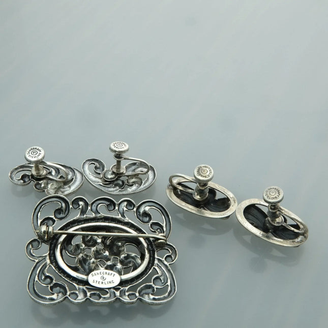 1940's Danecraft Sterling Art Deco Brooch and 2 Screw back Earrings pin - Estate Fresh Austin