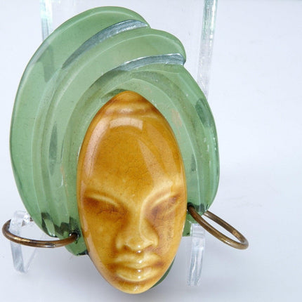 1940's Elzac of California Lucite and Ceramic "Victim of Fashion" Brooch pin - Estate Fresh Austin