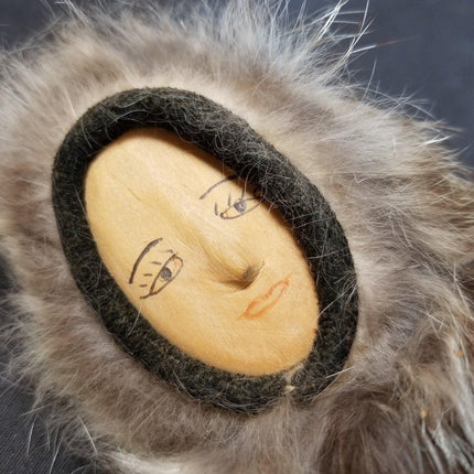 1940's Eskimo Doll Carved Wood Fur Coat glass Beads hair pants leather moccasins - Estate Fresh Austin