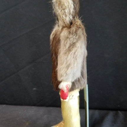 1940's Eskimo Doll Carved Wood Fur Coat glass Beads hair pants leather moccasins - Estate Fresh Austin