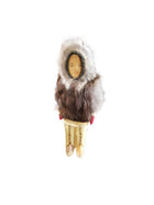 1940's Eskimo Doll Carved Wood Fur Coat glass Beads hair pants leather moccasins - Estate Fresh Austin
