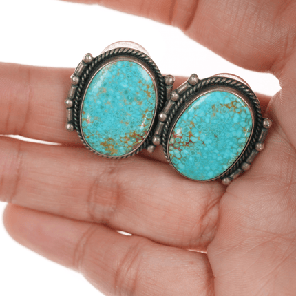 1940's "Hand Made" Native American sterling High grade turquoise earrings - Estate Fresh Austin