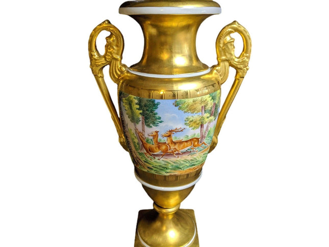 1940's Hand Painted Heavy Gold Porcelaine de Paris Large trophy vase 15 3/8" ta - Estate Fresh Austin