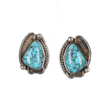 1940's High grade spiderweb turquoise Native American sterling screw earrings - Estate Fresh Austin