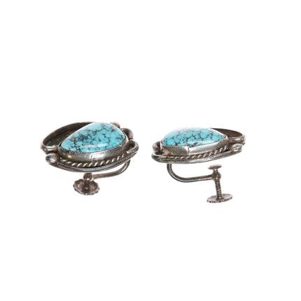 1940's High grade spiderweb turquoise Native American sterling screw earrings - Estate Fresh Austin