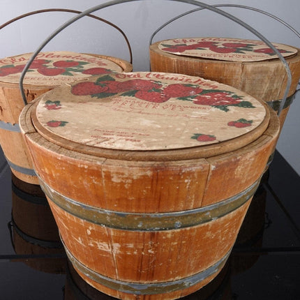 1940's Houston Texas Old Plantation Strawberry Preserves staved wood buckets - Estate Fresh Austin