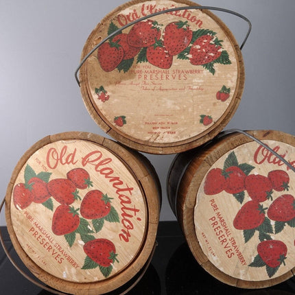 1940's Houston Texas Old Plantation Strawberry Preserves staved wood buckets - Estate Fresh Austin