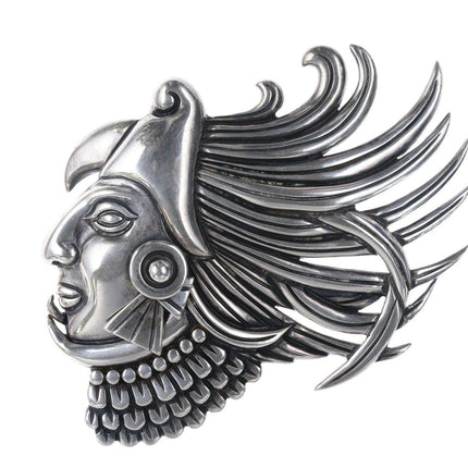 1940's Margot de Taxco Los Castillo Sterling Aztec Eagle Warrior Fur clip - Estate Fresh Austin