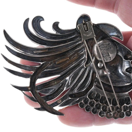 1940's Margot de Taxco Los Castillo Sterling Aztec Eagle Warrior Fur clip - Estate Fresh Austin
