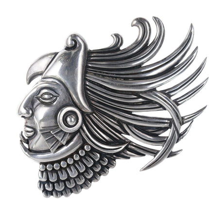 1940's Margot de Taxco Los Castillo Sterling Aztec Eagle Warrior Fur clip - Estate Fresh Austin