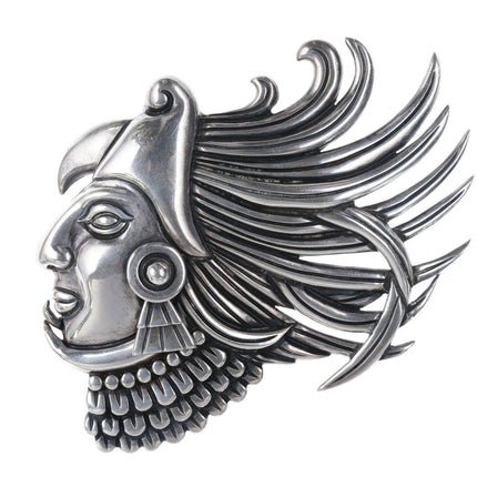 1940's Margot de Taxco Los Castillo Sterling Aztec Eagle Warrior Fur clip - Estate Fresh Austin