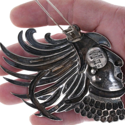 1940's Margot de Taxco Los Castillo Sterling Aztec Eagle Warrior Fur clip - Estate Fresh Austin