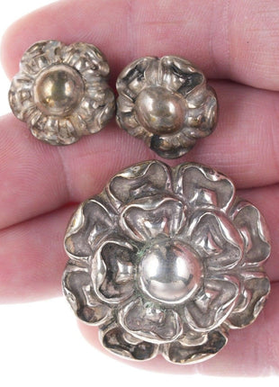 1940's Matl Sterling Repousse earrings/brooch pin - Estate Fresh Austin