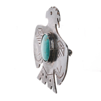 1940's Navajo hand stamped silver thunderbird pin w/ turquoise - Estate Fresh Austin