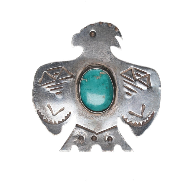 1940's Navajo hand stamped silver thunderbird pin w/ turquoise - Estate Fresh Austin