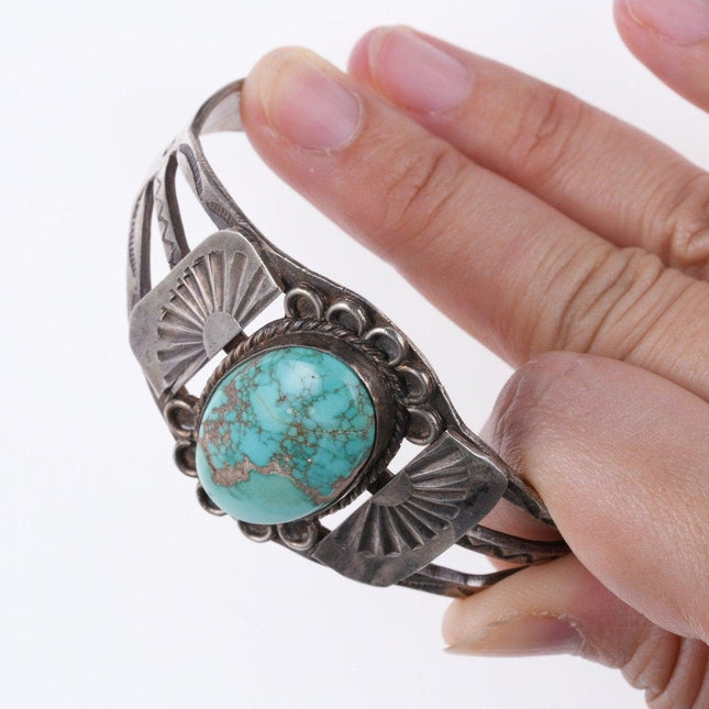 1940's Navajo Stamped silver and turquoise bracelet - Estate Fresh Austin