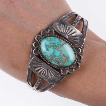 1940's Navajo Stamped silver and turquoise bracelet - Estate Fresh Austin