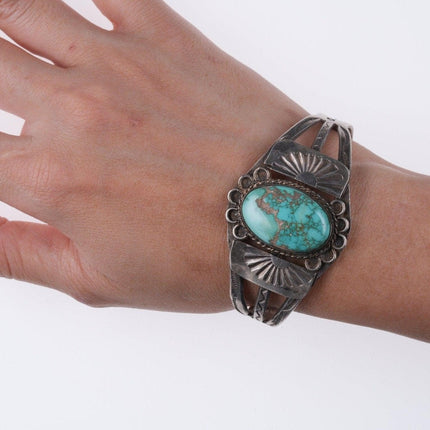 1940's Navajo Stamped silver and turquoise bracelet - Estate Fresh Austin