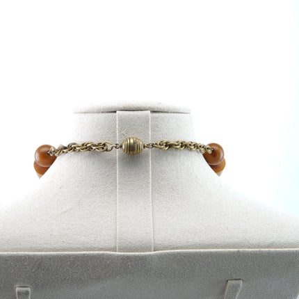 1940s Period Art Deco Butterscotch Bakelite Necklace/Brass Mixed Metal Pendant - Estate Fresh Austin